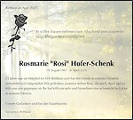 Todesanzeige Rosmarie "Rosi" Hofer-Schenk
