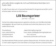 Todesanzeige Lilli Baumgartner
