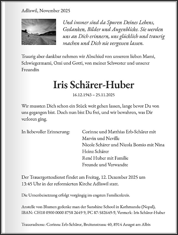 Todesanzeige von Iris Schärer-Huber