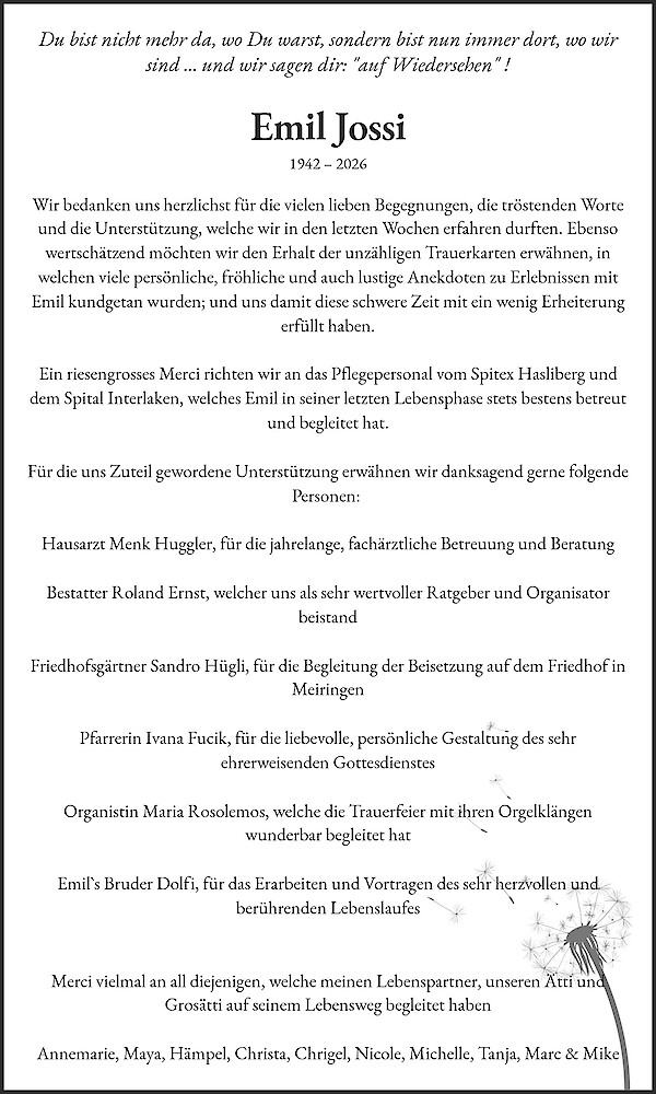Danksagung von Emil Jossi
