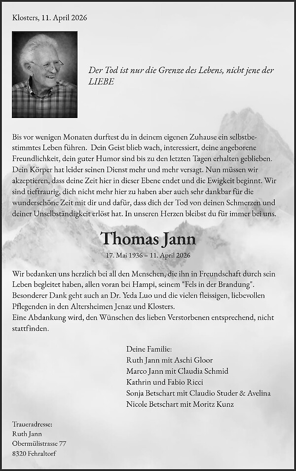 Todesanzeige von Thomas Jann
