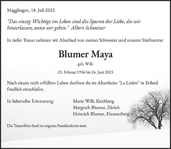 Todesanzeige von Blumer Maya