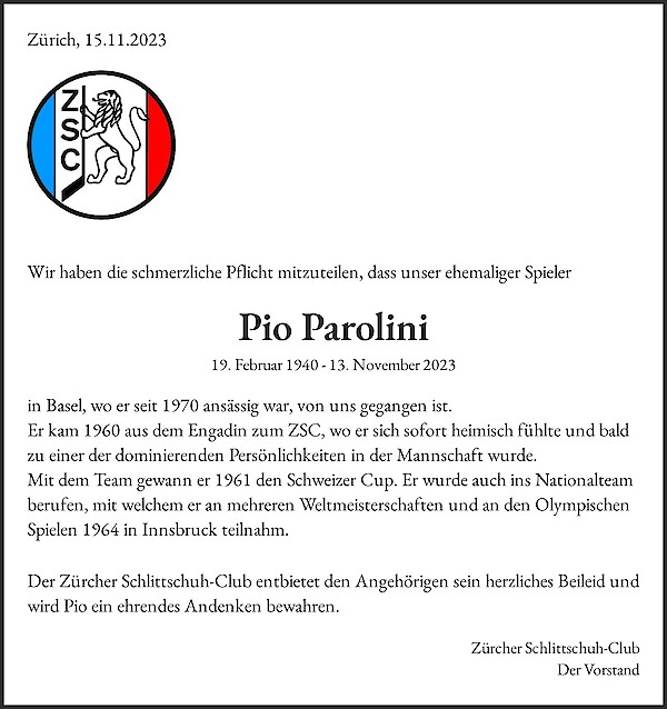 Todesanzeige von Pio Parolini