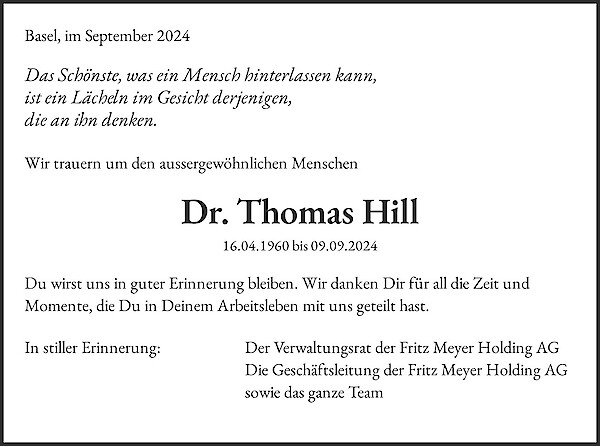 Todesanzeige von Dr. Thomas Hill