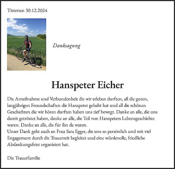 Todesanzeige von Hanspeter Eicher